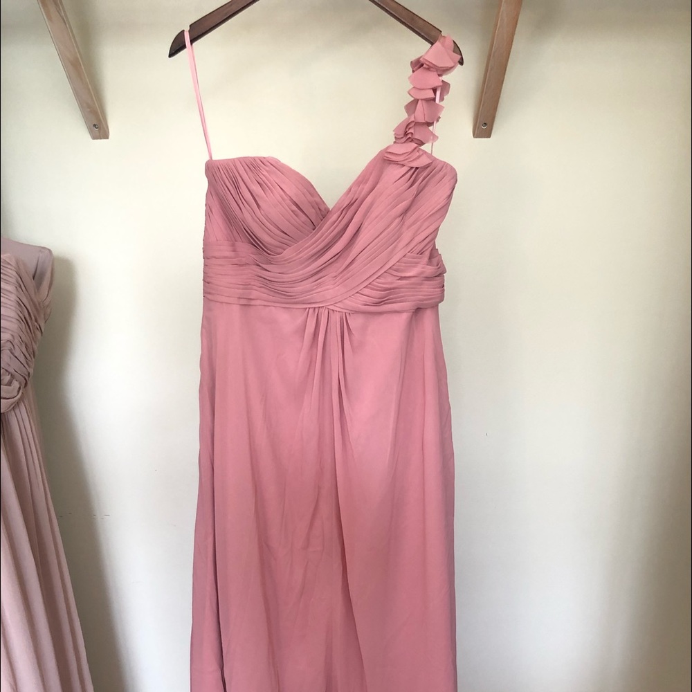 Dusty rose one shoulder bridesmaid dress